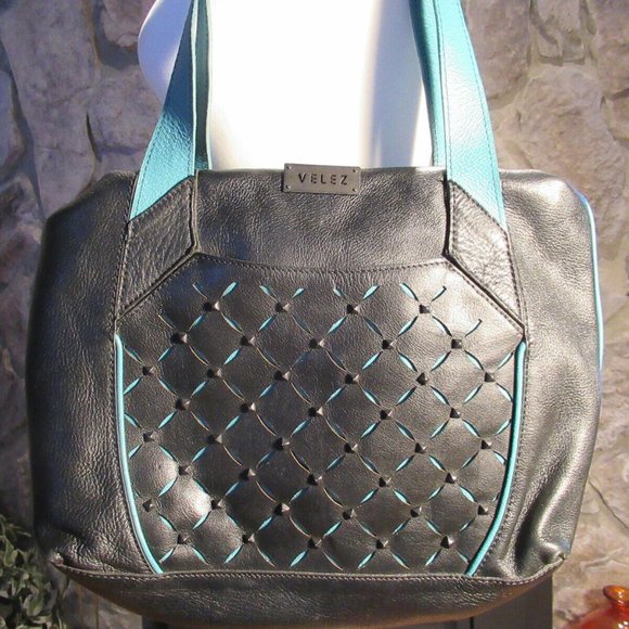 Black/Teal Leather Velez bags - Picture 1 of 10